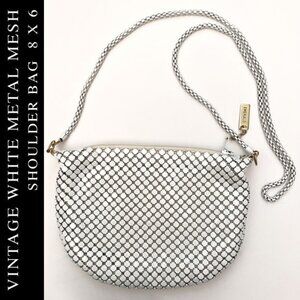 Vintage White Metal Mesh Shoulder bag/Crossbody 8 x 6